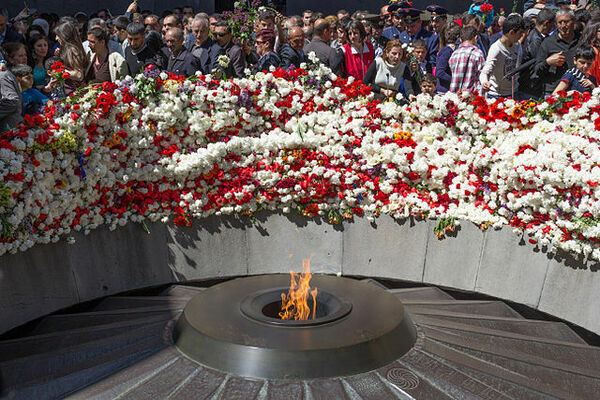 Public gathering around monument to Armenian Genocide