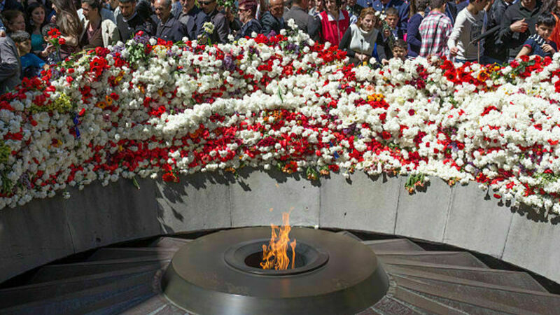 Public gathering around monument to Armenian Genocide