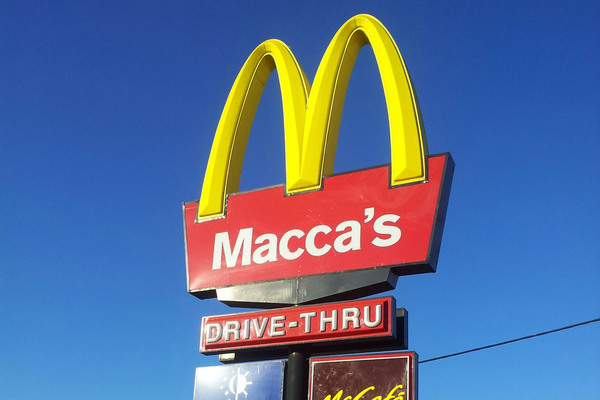 A McDonald's sign that reads "Macca's"