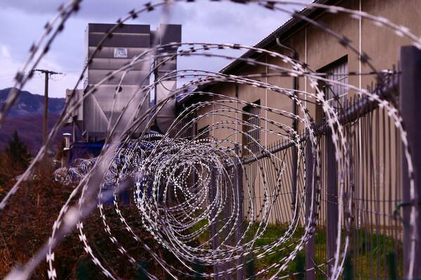 Razor wire on prison fence