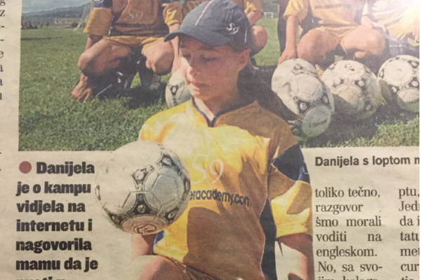 Photo of author with soccer ball from a Croatian newspaper article