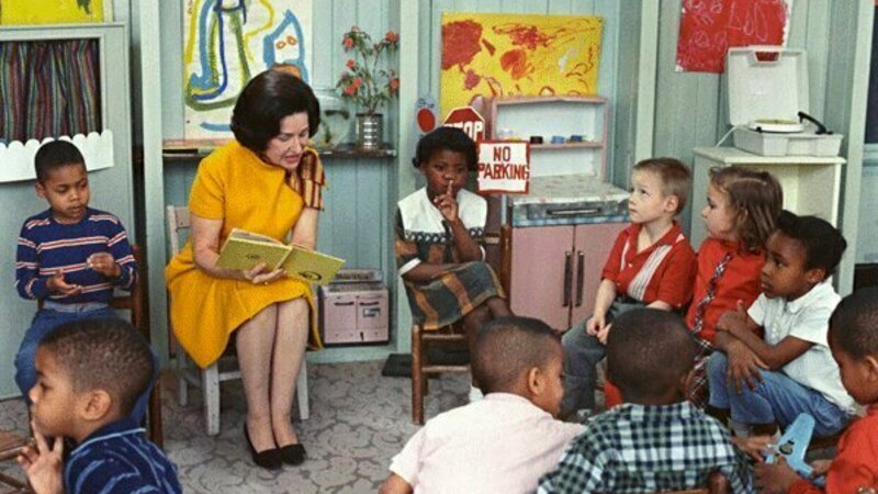 C Lady Bird Johnson Visiting A Classroom For Project