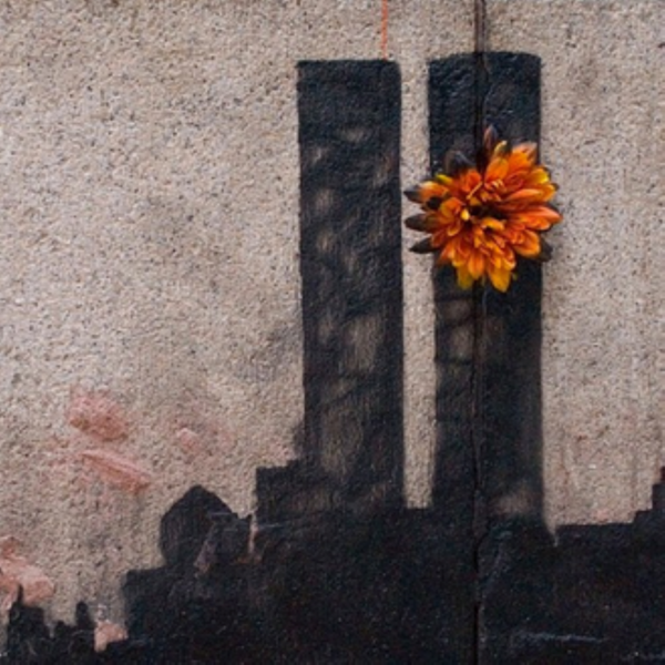A painting of the twin towers