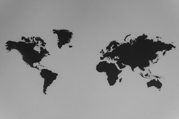 a map of the world with the continents in black