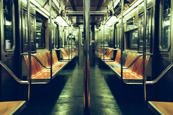 Interior of the MTA showing rows of empty seats